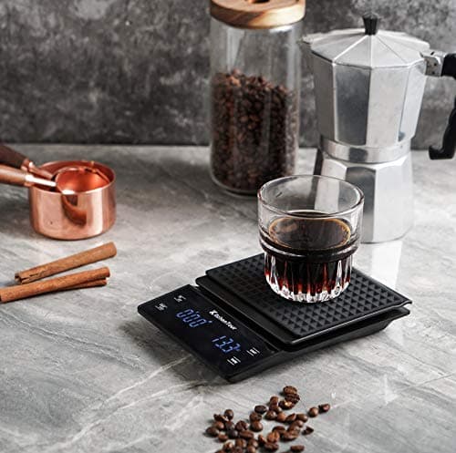KitchenTour Kaffeewaage mit Hohe Präzision für Pour Over Drip Espresso Enthusiasten im Zuhause Batterien inklusive inklu