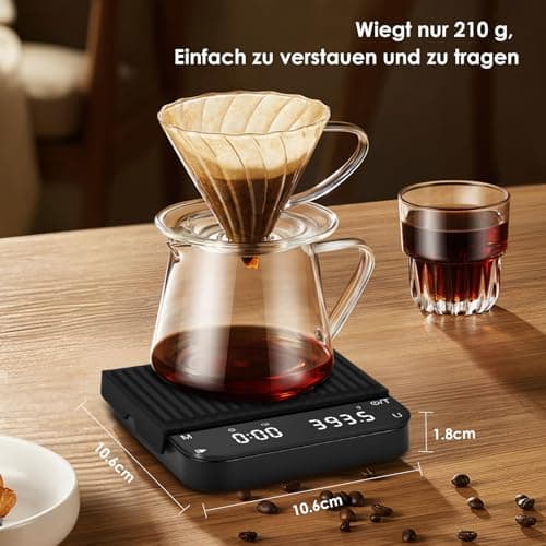 Gaethra Digitale Kaffeewaage mit Timer für Baristi mit Hoher Präzision, USB-C Wiederaufladbar, Automatischer Tarierung
G