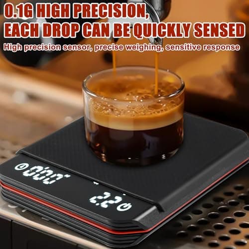 Digital Espresso Waage mit Timer - Mini Kaffeewaage für Filterkaffee, Backen und Feinwaage (0.1g Präzision, Schwarz)  
D