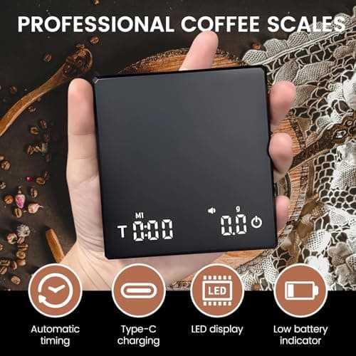 Mini-Kaffeewaage mit Timer - 0,1 g Präzisions-Digital-Espressowaage, USB-C wiederaufladbare LED-Display-Waage für Küchen