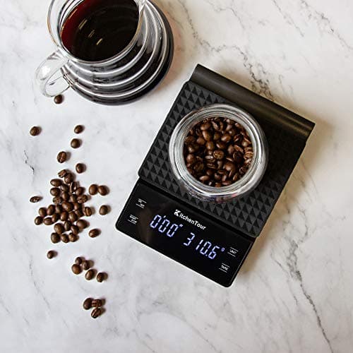 KitchenTour Kaffeewaage mit Hohe Präzision für Pour Over Drip Espresso Enthusiasten im Zuhause Batterien inklusive inklu