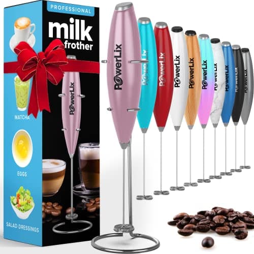 PowerLix Elektrischer Milk Frother - für Kaffee & Schokolade - Edelstahlständer 15-20s, 19000 U/min, Batteriebetrieben