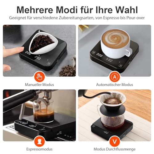 Carrottimes Wiederaufladbare Mini Kaffeewaage mit Timer - Präzision 2 kg/0,1 g für Espresso und Pour-Over (schwarz)  
Ca