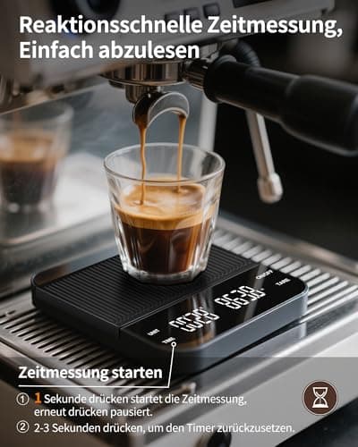 Kaffeewaage mit Timer für Kaffeeenthusiaste im Haus,Mini Kaffeewaage 3000g/0,1g für Espresso und Pour-Over,akkuenbetrieb