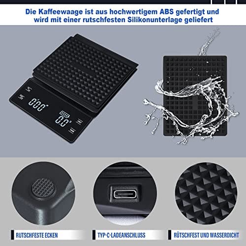 Bemece USB Wiederaufladbare Digital Kaffeewaage für Küchenenthusiaste, Ideal für Hausgemachtes Kaffee Zubereitung und Me