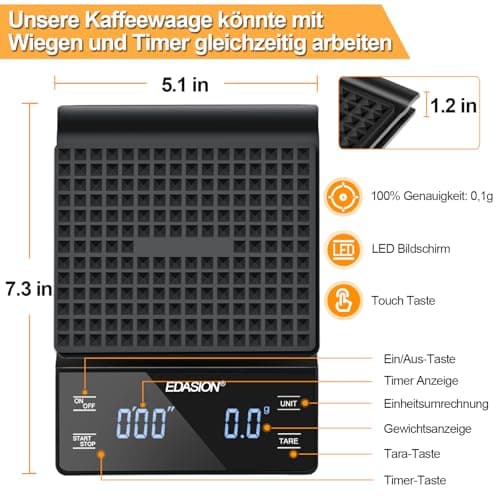 Digitale Kaffee Waage mit Timer & LED-Anzeige für Espresso
| Wasserdichte Espresso Waage mit großem Touchscreen & Hochp