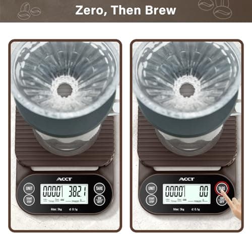 ACCT Kaffeewaage mit Timer für Küchengebrauch – Präzise Waage mit rutschfester Matte für Espresso und Übergießen, 3 kg/0