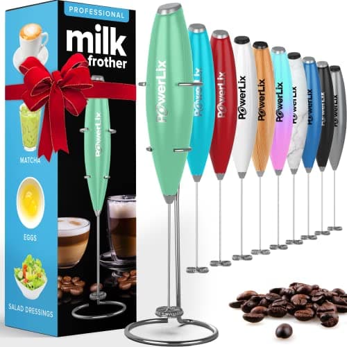 PowerLix Elektrischer Milk Frother - für Kaffee & Schokolade - Edelstahlständer 15-20s, 19000 U/min, Batteriebetrieben