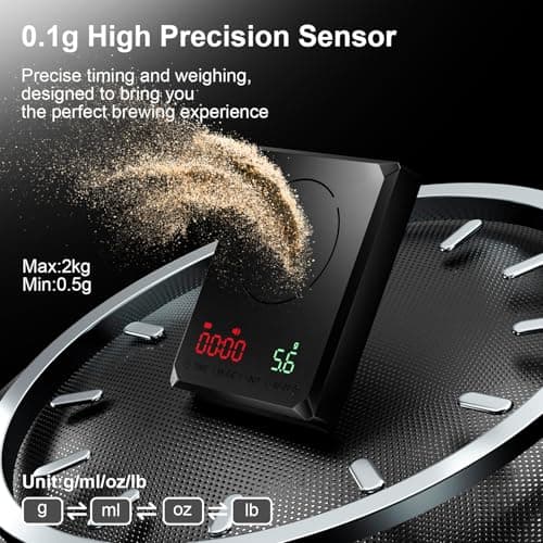 GRAM PRES Mini-Kaffeewaage mit Timer für Espresso und Pour-Over-Kaffee 2kg/0,1g, wiederaufladbare, tragbare Kaffeebohnen