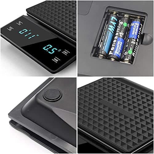 3T6B Elektronische Küchenwaage für Kaffee und Timer (3kg/0.1g) mit LED-Anzeige und Batterien enthalten