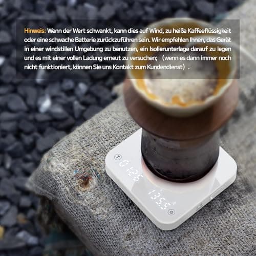 FOXNSK Espresso Waage mit Timer, 0.1g genaue Kaffeewaage für Barista, Max 2kg, Weiß