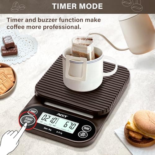 ACCT Kaffeewaage mit Timer für Küchengebrauch – Präzise Waage mit rutschfester Matte für Espresso und Übergießen, 3 kg/0