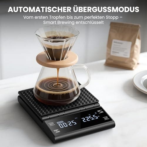 BKXCHA Digital Kaffeewaage Mit Timer Für Coffee-Lovers im Büro und Zuhause, Präzision Bis 0,1 G, Automatischer Ausmesser