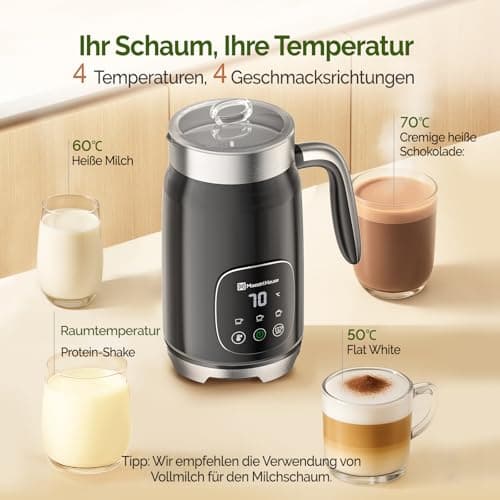 Maestri House Elektrischer Milchaufschäumer 4-in-1 Smart-Touch-Steuerung, Memory-Funktion, für Latte, Cappuccino, Warme