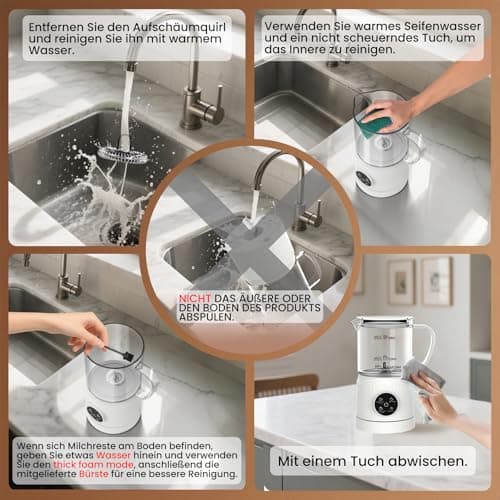Elektrischer Milchaufschäumer 4 in 1 für Kaffee, Latte & Cappuccino, Automatische Schaum Maker mit Heiß & Kalt-Funktion,