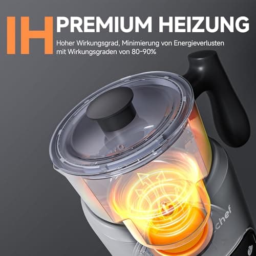 AMZCHEF Milchaufschäumer Edelstahl LED-Touchscreen 3D-Induktion Ertümt Schokolade und Milch für(latte, Cappuccino, Mokka