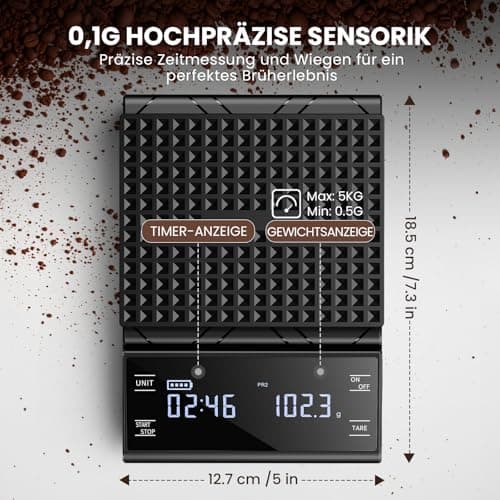 BKXCHA Digital Kaffeewaage Mit Timer Für Coffee-Lovers im Büro und Zuhause, Präzision Bis 0,1 G, Automatischer Ausmesser