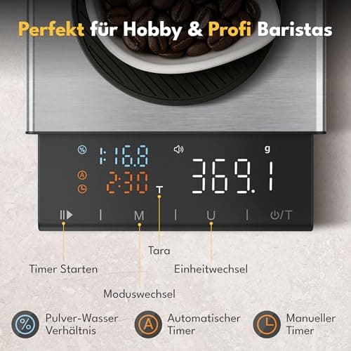 LEBENLANG Kaffeewaage & Espresso Waage - 0,1g Präzise mit Timer I Barista Coffee Scale I Kaffeewaage mit Timer Espressow