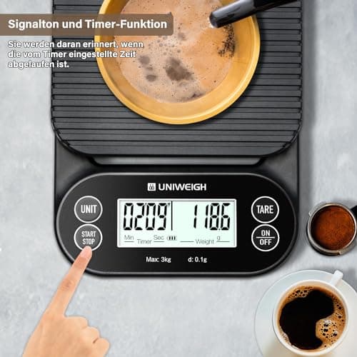 UNIWEIGH Digitale Kaffeewaage mit Timer für Specialty Kaffee Drinkers im Zuhause