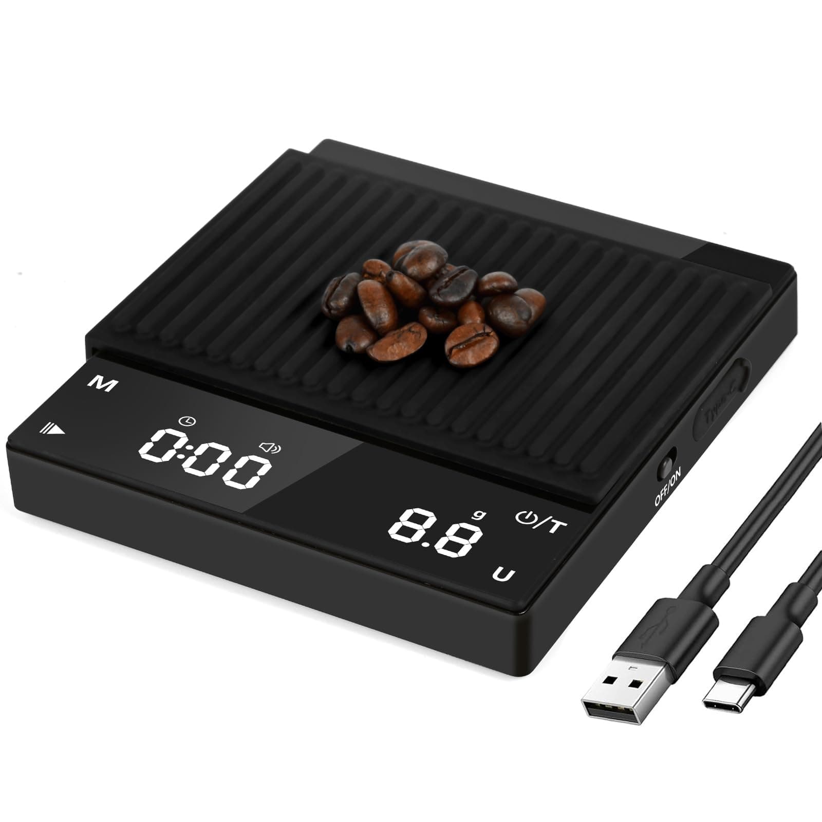 Apritsce Digitale Kaffeewaage mit Timer für Filterkaffee, 0.1g Hochpräzise Feinwaage, Wiederaufladbare Coffee Scale mit