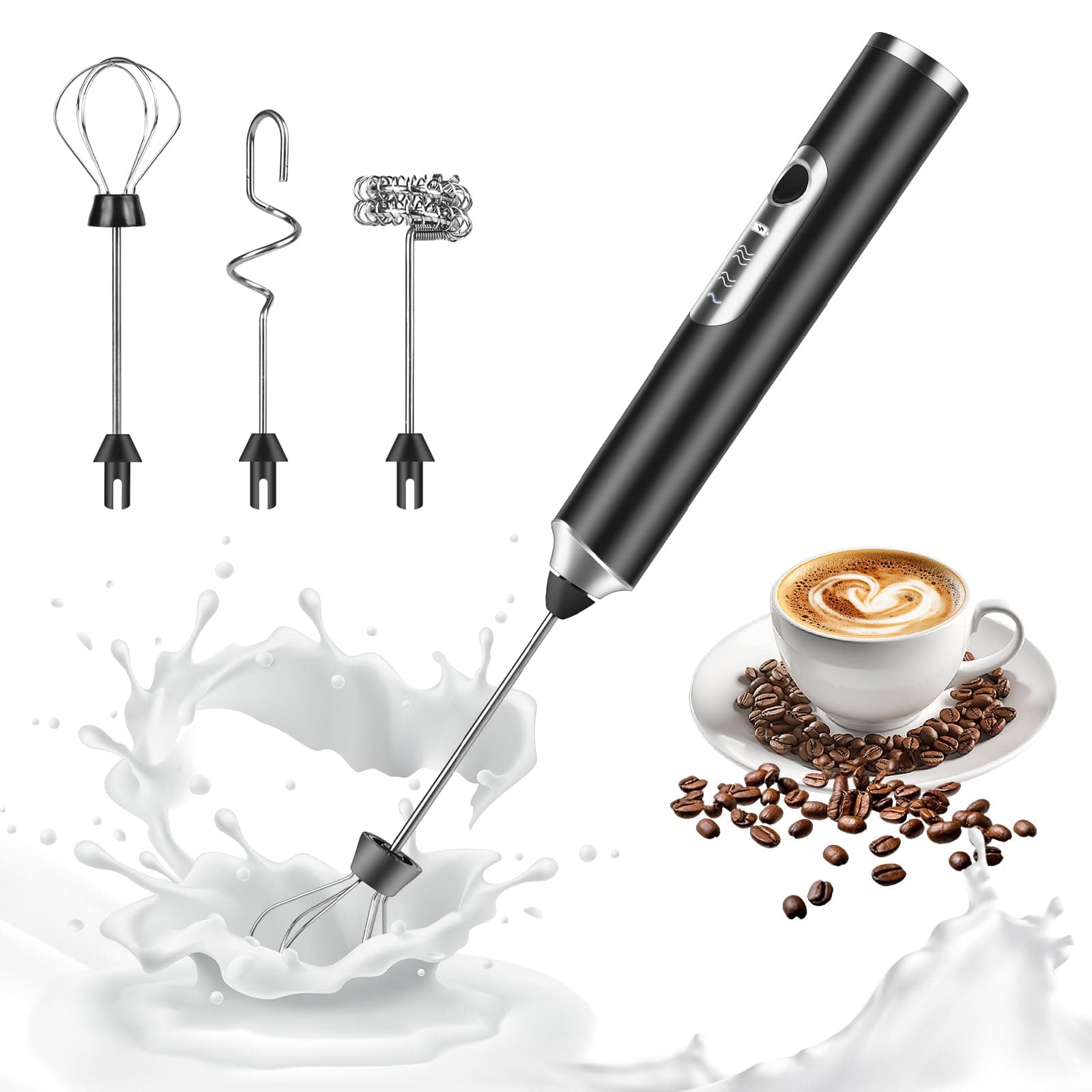 Elektrische Milchaufschäumer Stab Wiederaufladbar 3 Einstellbare Geschwindigkeiten für Kaffee Cappuccino Latte