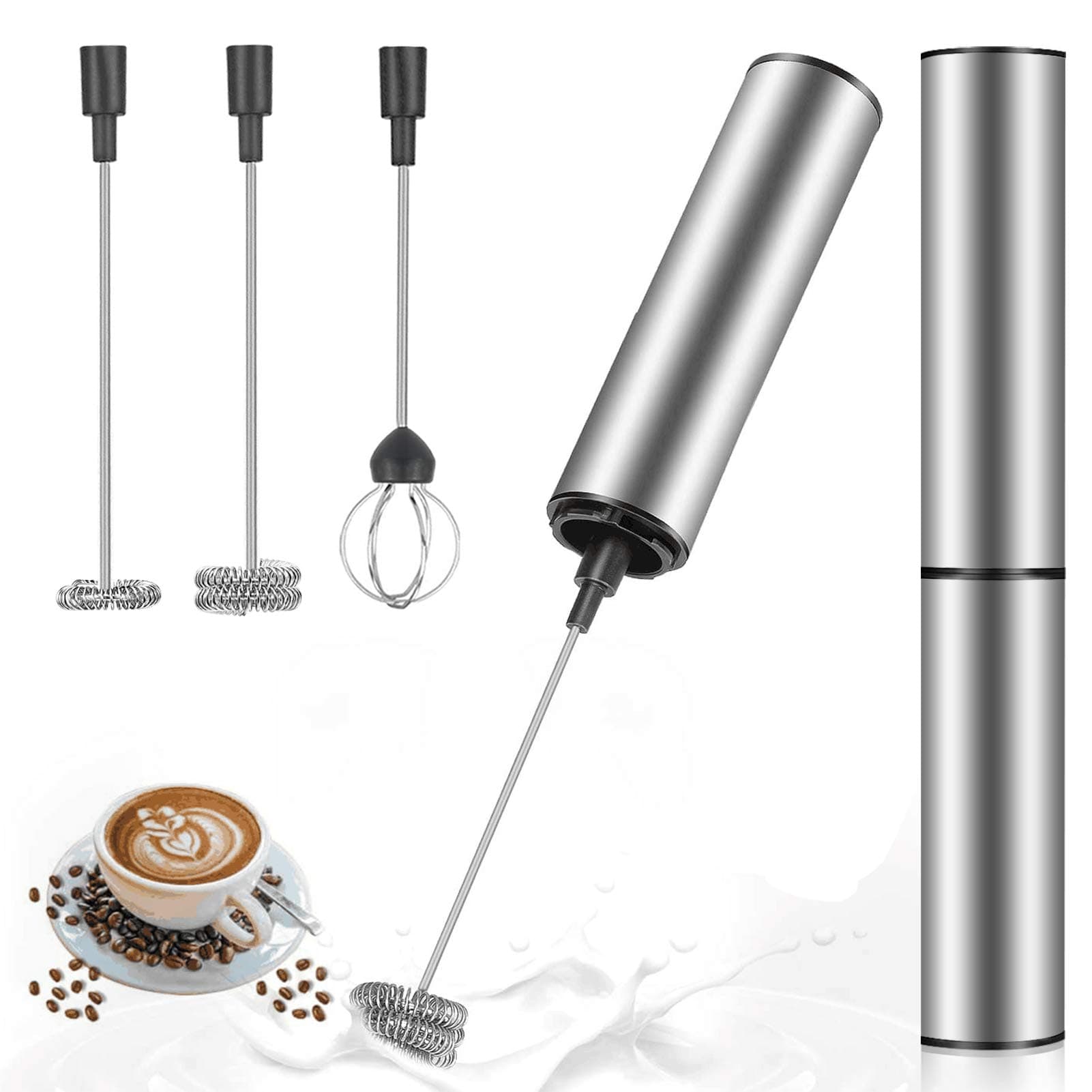 MOSUO Elektrischer Milchaufschäumer USB Ladbar Edelstahl Mini Handmixer Doppel-Schneebesen Creme Aufschäumen Kaffee Cock