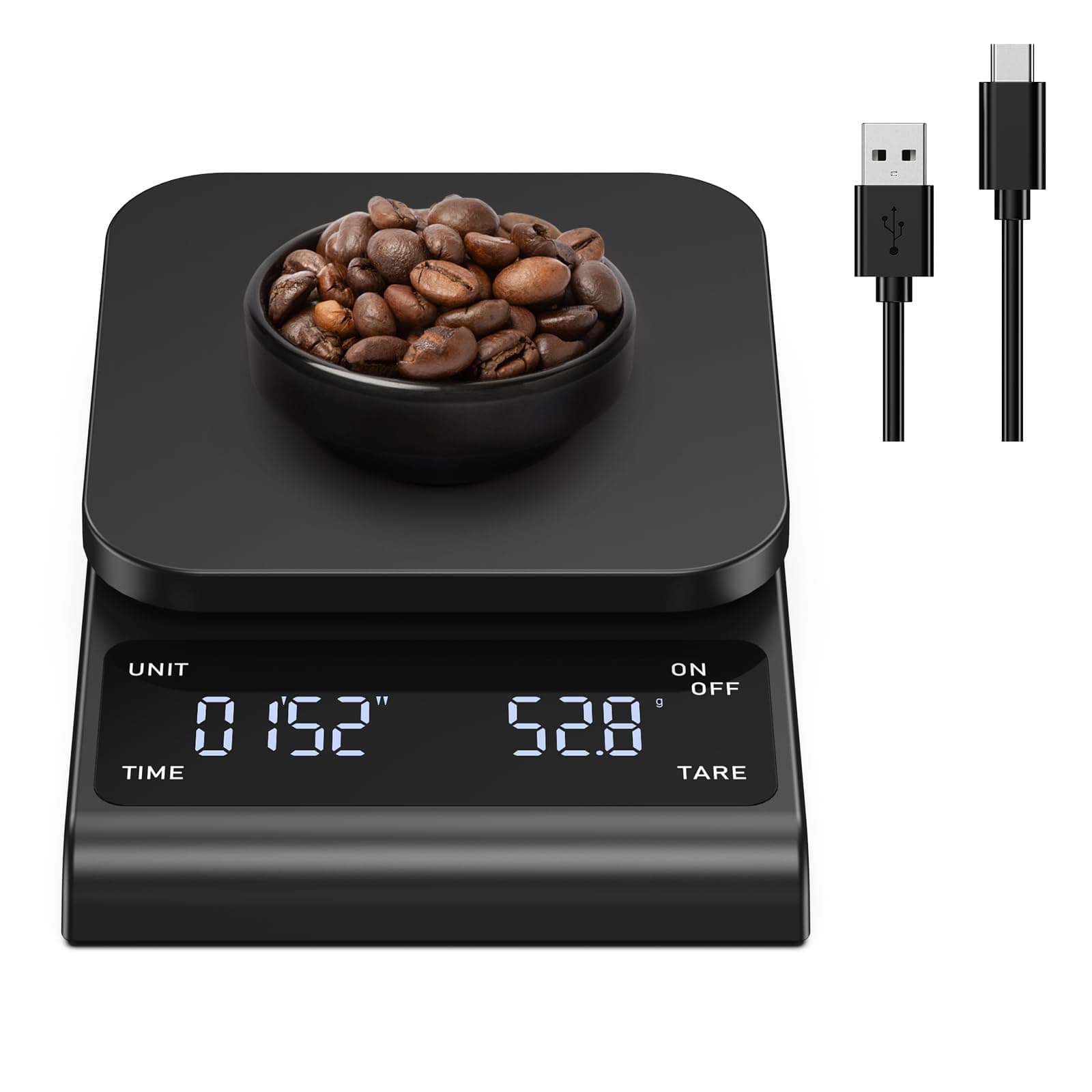 Brifit Kaffeewaage mit Timer - Hochpräzise 3kg/0.1g Küchenwaage für Coffee Lovers - Auto Aus Funktion & Tara Scaffold mi