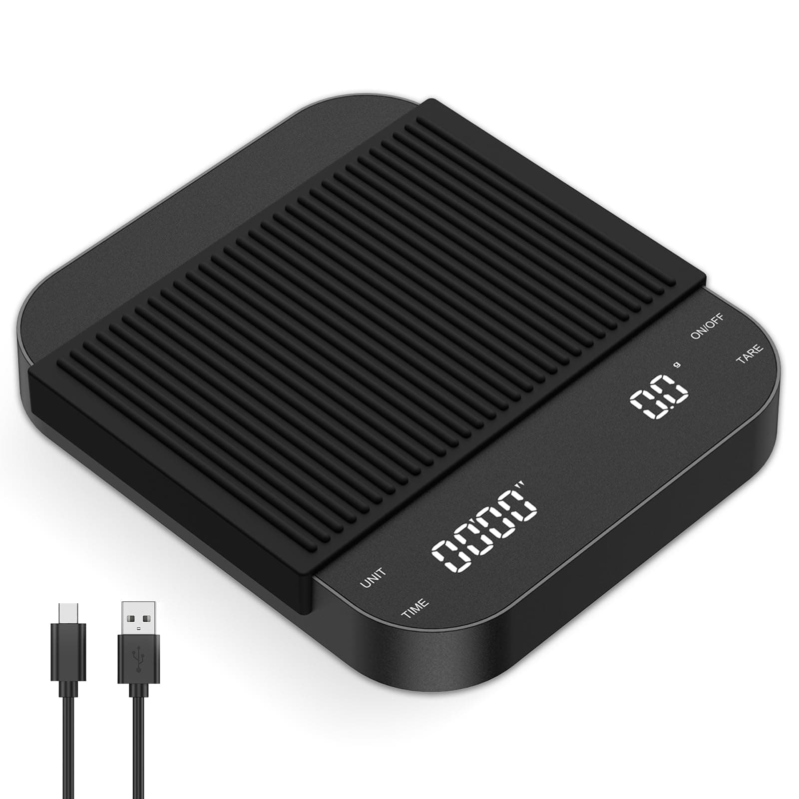 Brifit Highpräzise Espresso Waage 3kg/0.1g, Hochpräzise Küchenwaage, USB Laden, LED-Anzeige, Tara Funktion, Touch-Button