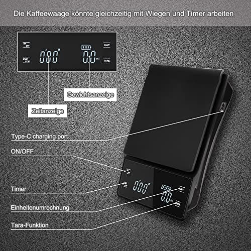 Bemece USB Wiederaufladbare Digital Kaffeewaage für Küchenenthusiaste, Ideal für Hausgemachtes Kaffee Zubereitung und Me