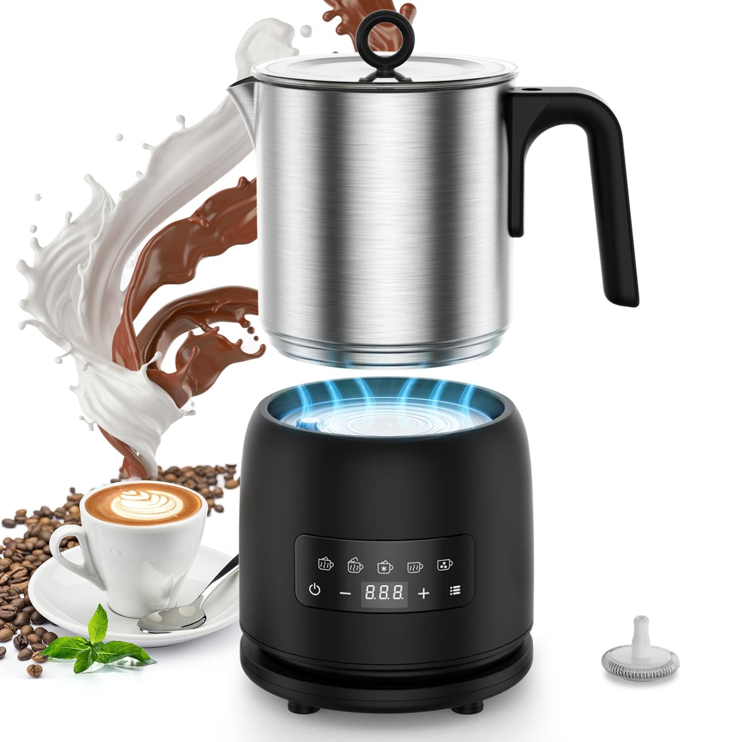 Elektrischer Milchaufschäumer Nalezuns Automatische Abschaltung 5 in 1 Warm und Kalter Milchschaum Latte Macchiato Cappu