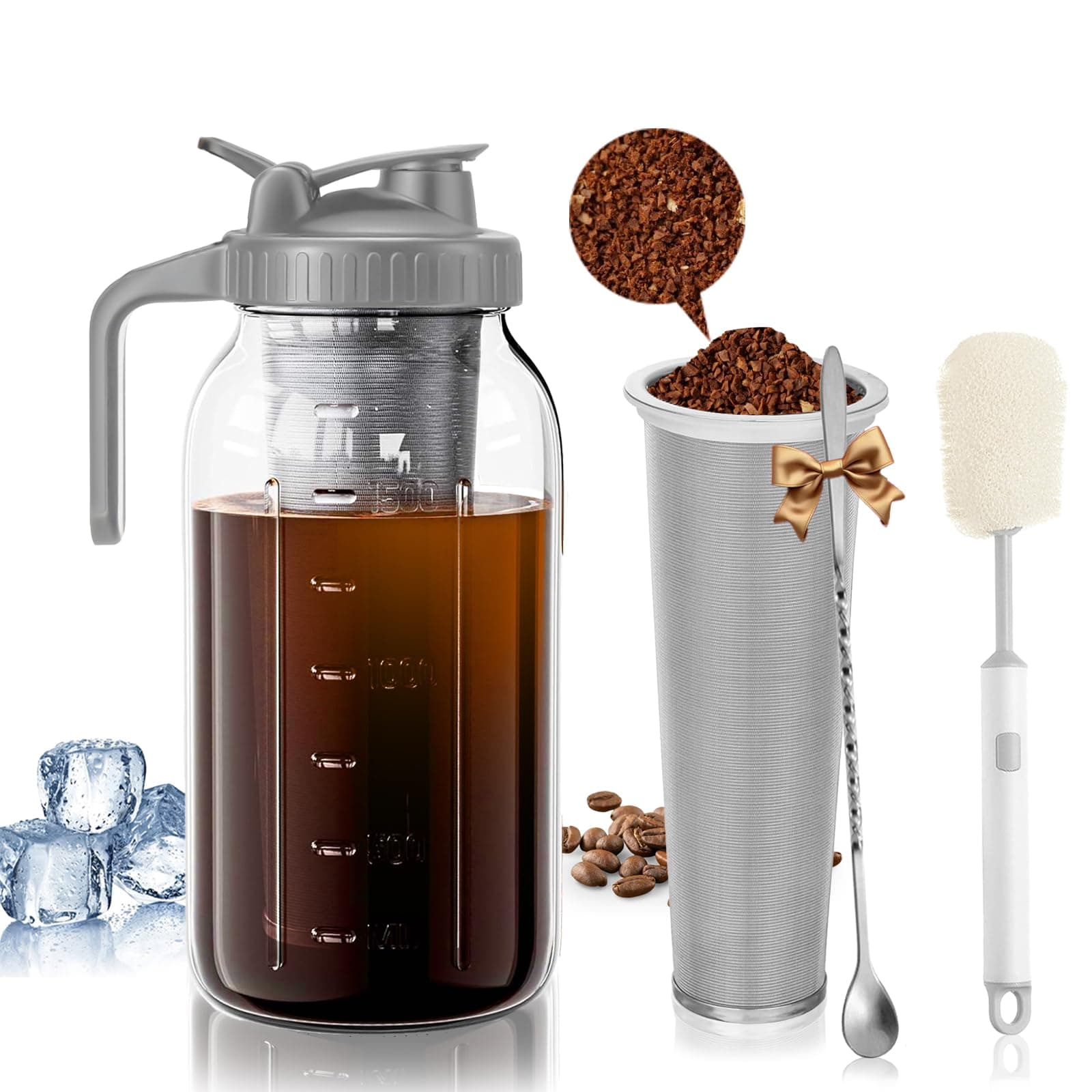 Kaltgebrüh-Kaffeemaschine Cafultgo 1500 ml Glas Echtstahlfilter Reinigungsbürste