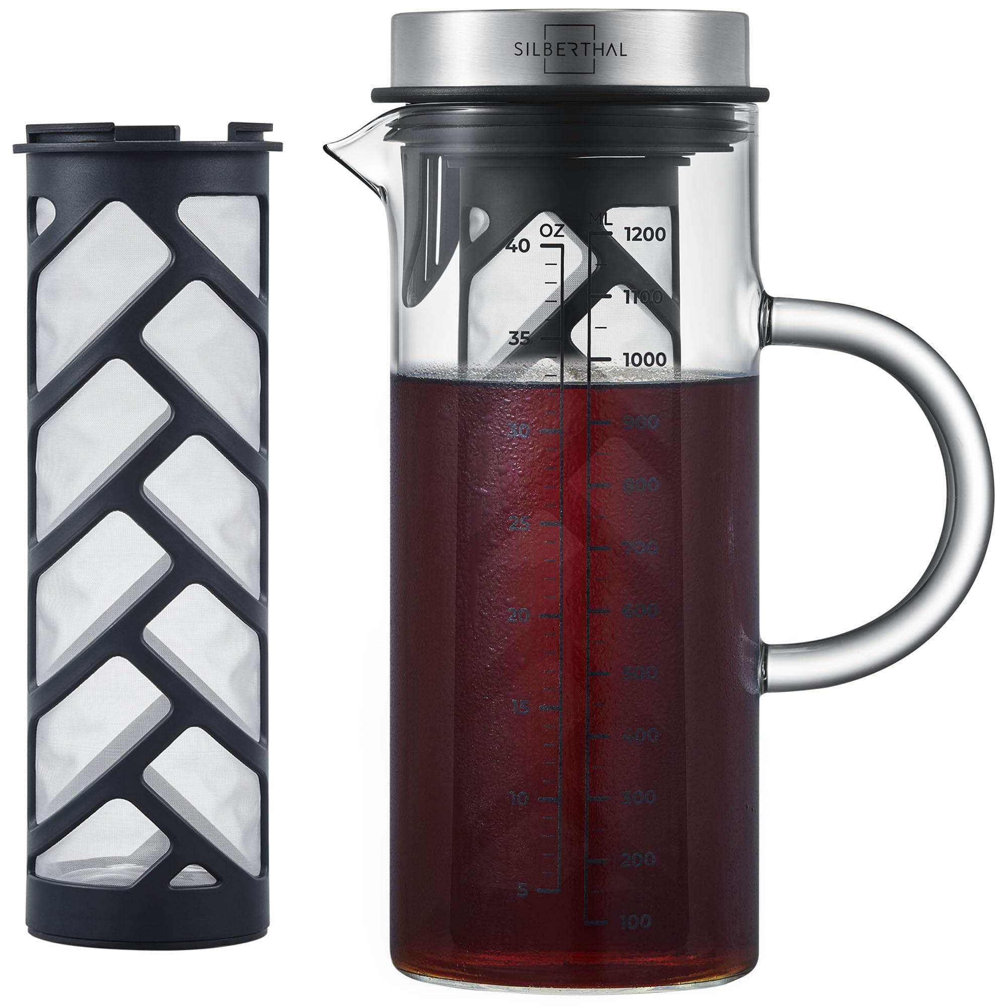 SILBERTHAL Cold Brew Coffee Maker Glas 1,2l - Für Kaffee und Tee - feiner Filtereingriff