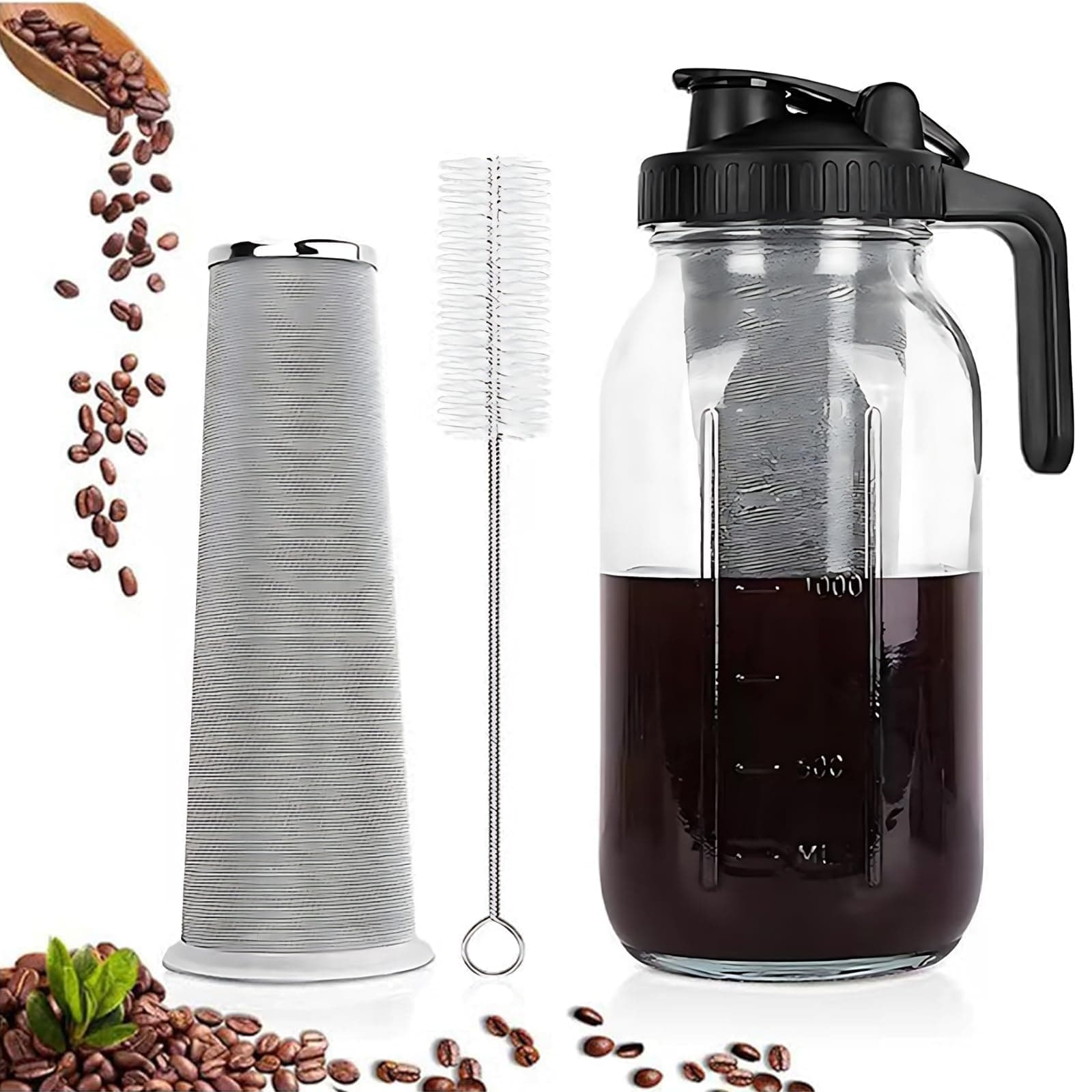 LASIEYO Cold Brew Coffee Maker Jar 2L - Ideal für Hausliche Kaffeezubereitung, Perfect für Iced Coffee und Tea
| Lasiey