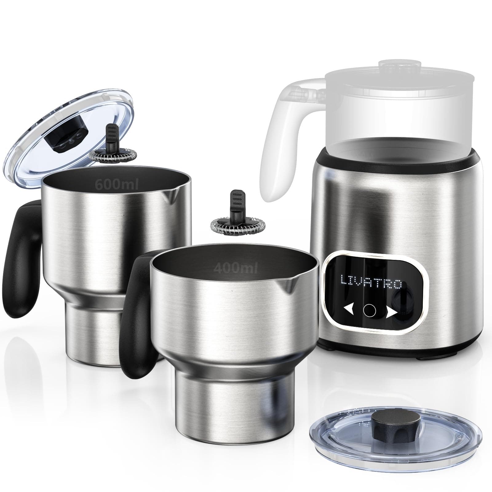 Livatro Elektrischer Milchaufschäumer Doppelbechern 600ml/400ml füreinheitliche Preise & Spitzenleistung mit Induktion &