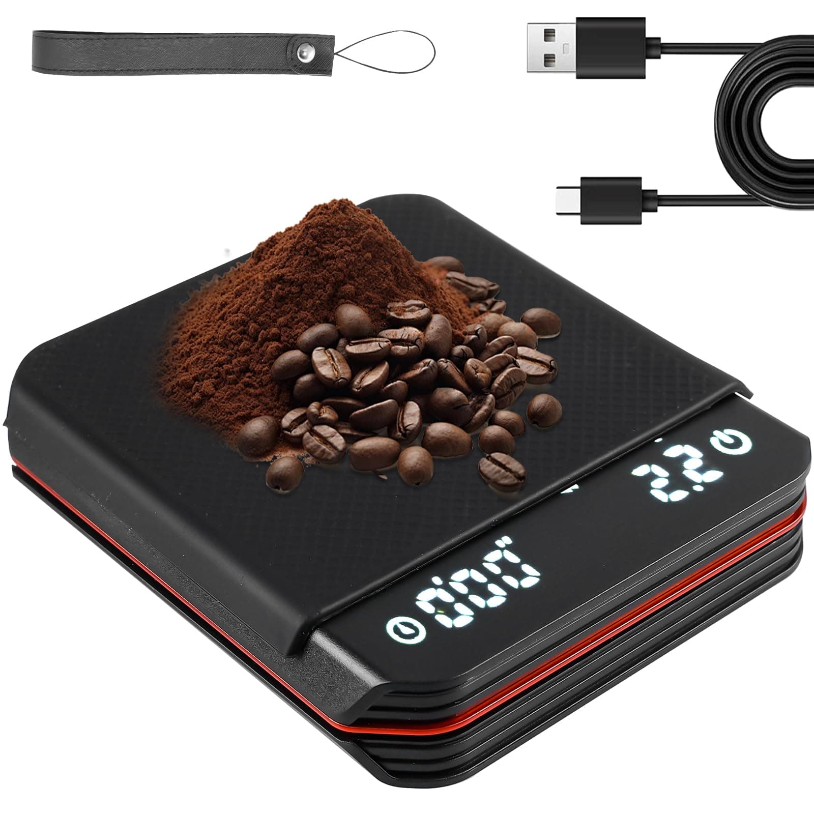 Digital Espresso Waage mit Timer - Mini Kaffeewaage für Filterkaffee, Backen und Feinwaage (0.1g Präzision, Schwarz)  
D