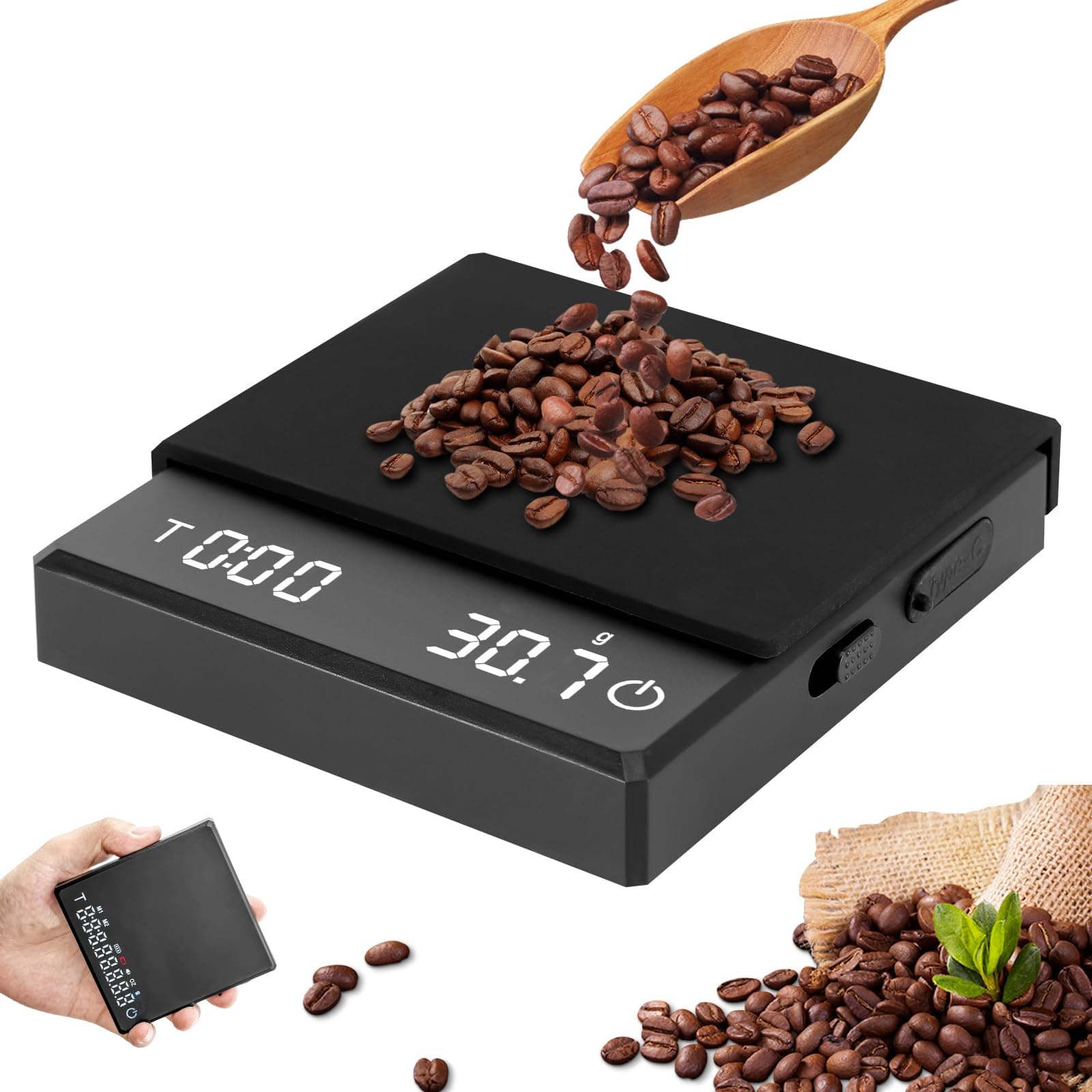 Digitale Mini-Kaffeewaage mit Timer für Präzise Kaffergieße
| Wiederaufladbare Kaffeewaage mit Schwerkraftsensor und Ti