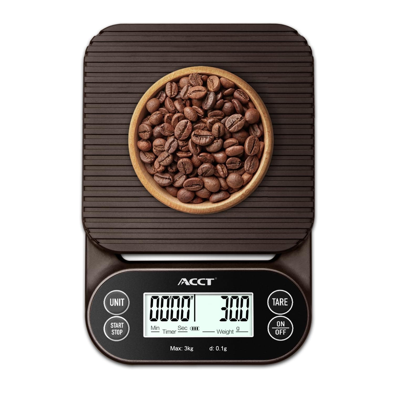ACCT Kaffeewaage mit Timer für Küchengebrauch – Präzise Waage mit rutschfester Matte für Espresso und Übergießen, 3 kg/0