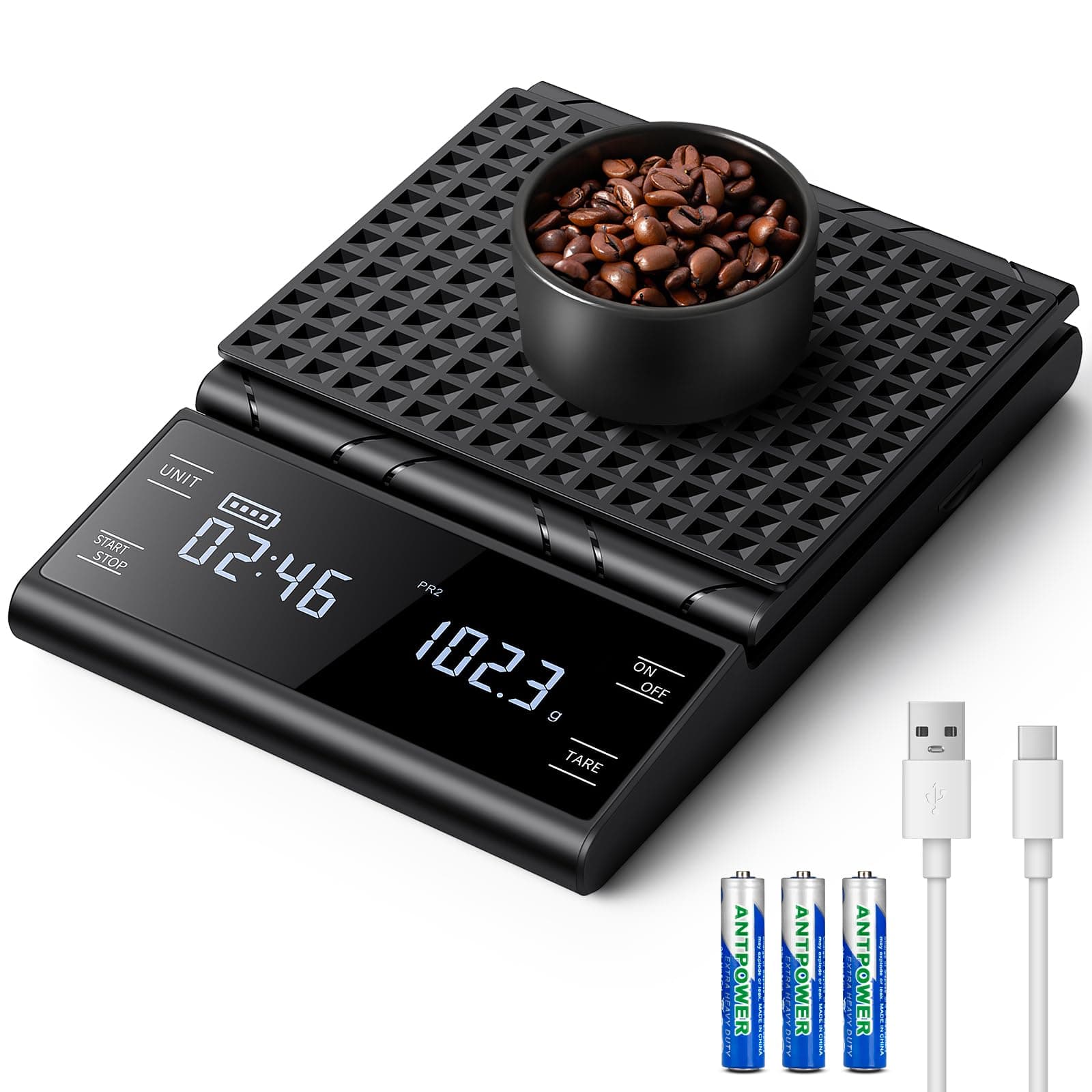 BKXCHA Digital Kaffeewaage Mit Timer Für Coffee-Lovers im Büro und Zuhause, Präzision Bis 0,1 G, Automatischer Ausmesser