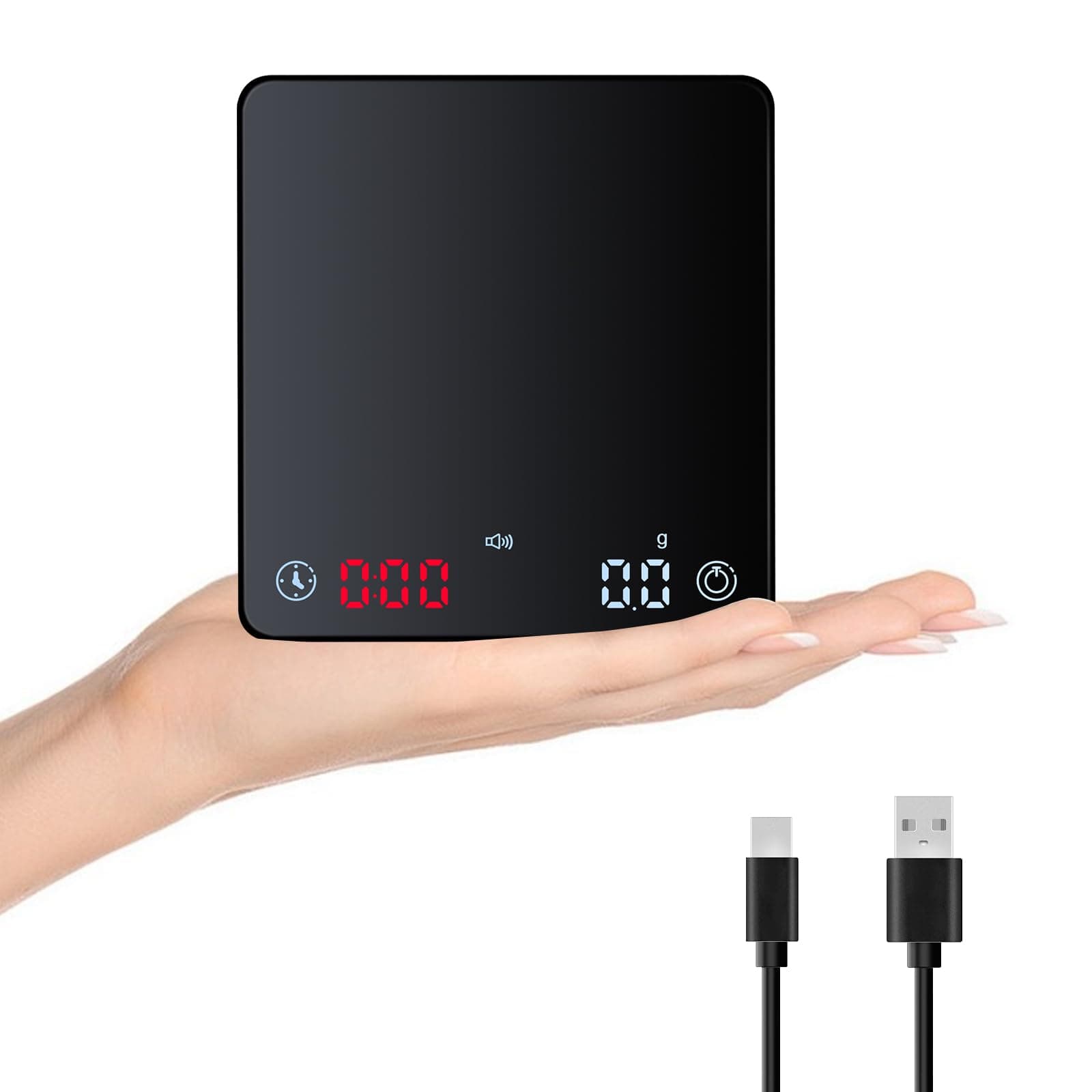 HUAJUN Mini-Kaffeewaage mit Timer und USB-Ladegerät, hohe Präzision, für Kaffeeliebhaber im Zuhause, ideale Espressowaag