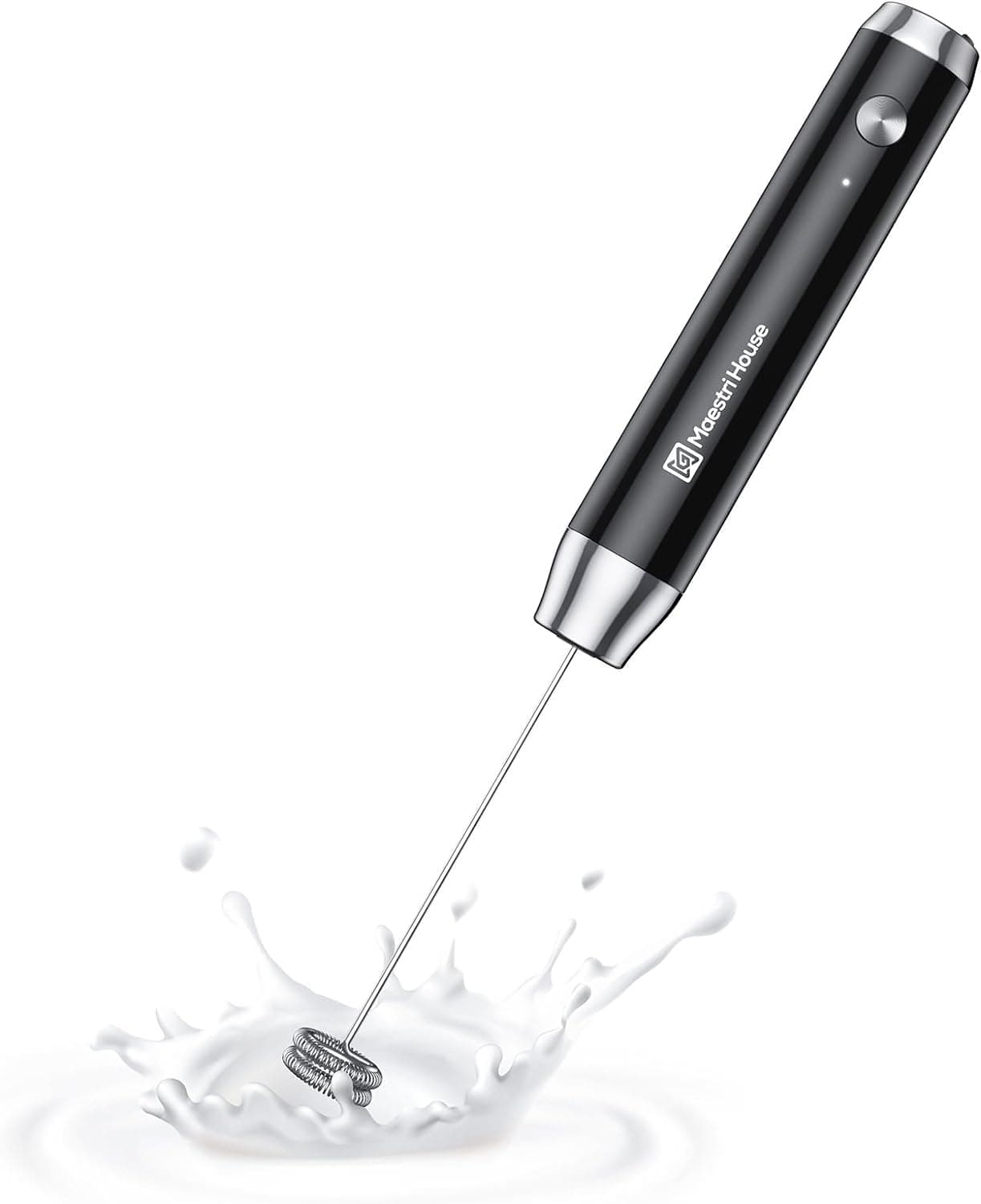 Maestri House LunaFro NS Wiederaufladbarer Milchaufschäumer für Lattes, Edelstahl, Wasserdicht, Getränkemixer, Ohne Stän