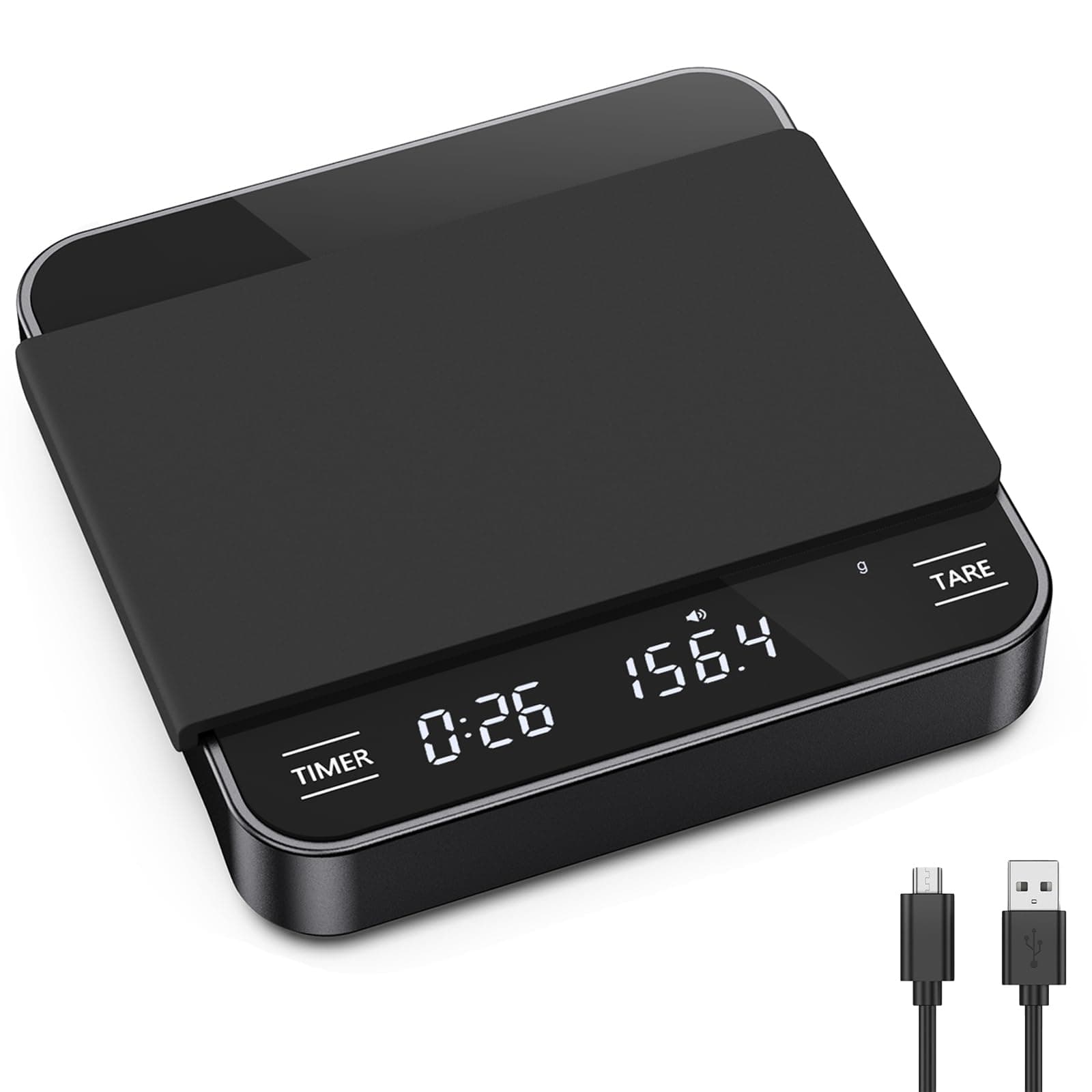 Brifit Mini Kaffeewaage mit Timer für Coffee Lovers im Büro und Zuhause, 2kg/0.1g Feinwaage mit USB Wiederaufladung, LED