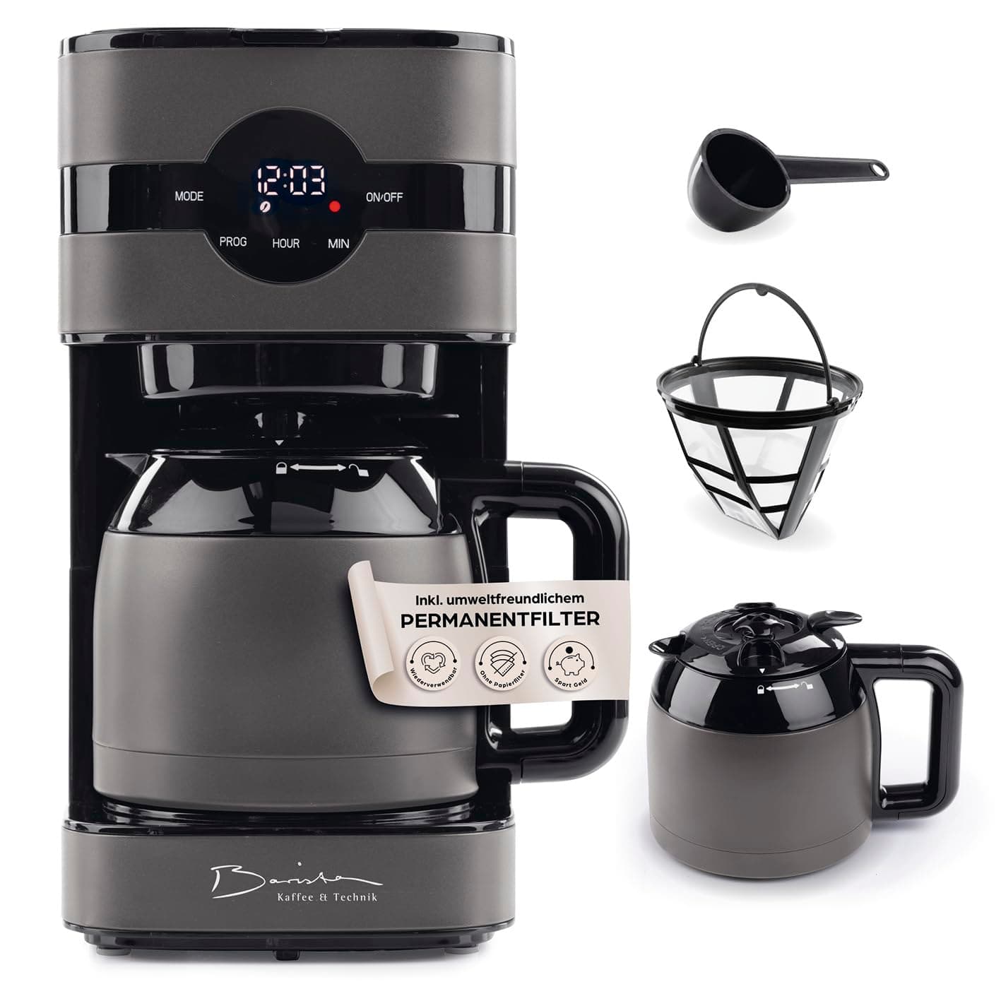 Barista Filterkaffeemaschine Touch Iso | Kaffeemaschine mit Digitaldisplay & Timerfunktion | 1,25 Liter Kaffeekanne