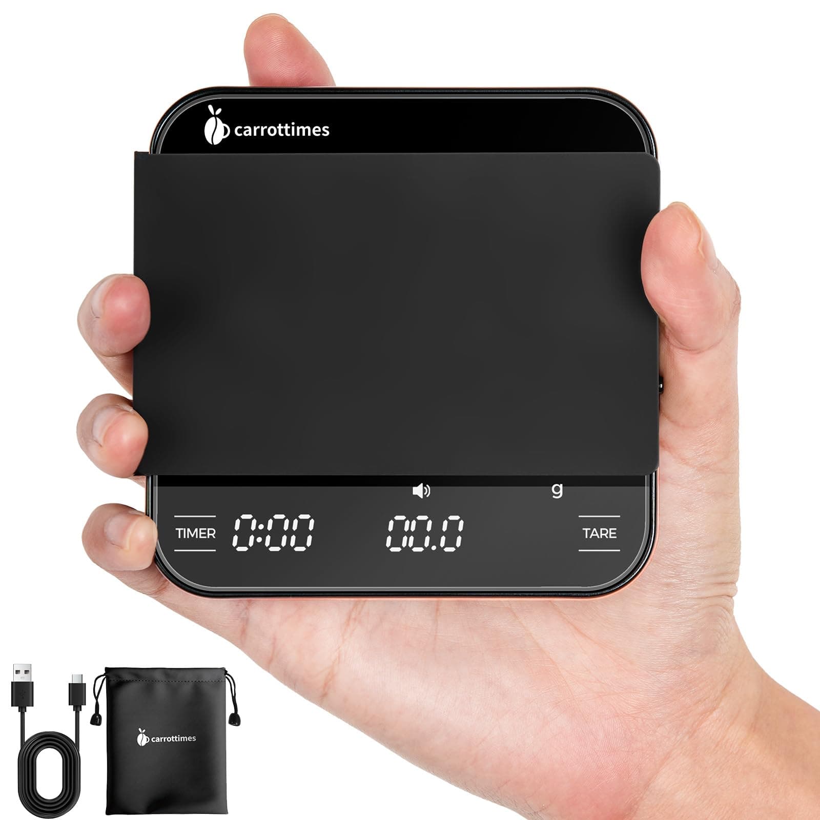 Carrottimes Wiederaufladbare Mini Kaffeewaage mit Timer - Präzision 2 kg/0,1 g für Espresso und Pour-Over (schwarz)
Ca