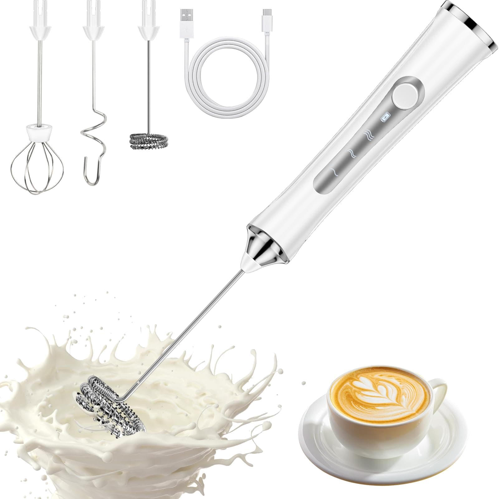 NEUTYPECHIC Elektrischer Milchaufschäumer Stab USB-C Aufladbar für Kaffee/Latte/Cappuccino - Abnehmbare 3 Geschwindigkei
