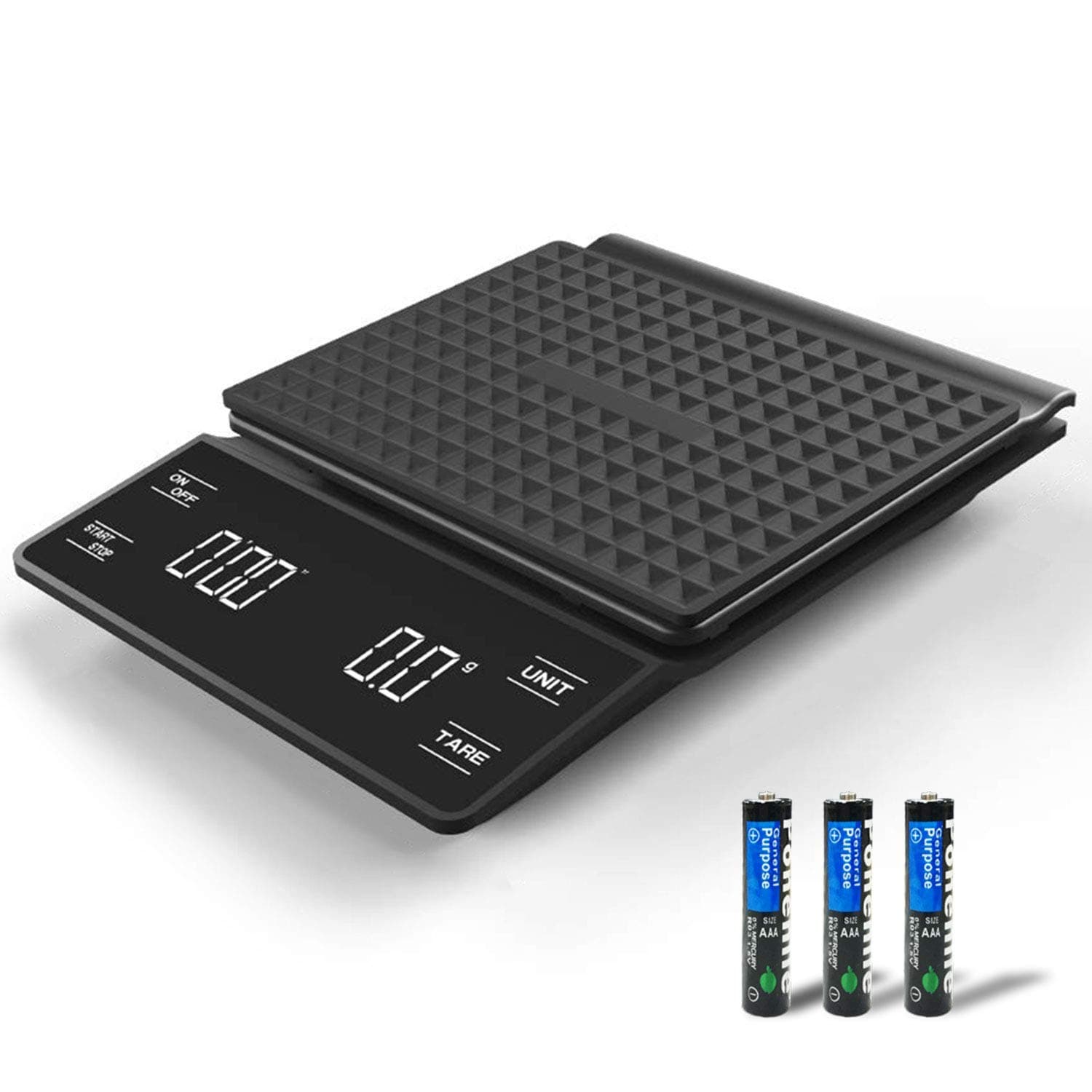 3T6B Elektronische Küchenwaage für Kaffee und Timer (3kg/0.1g) mit LED-Anzeige und Batterien enthalten