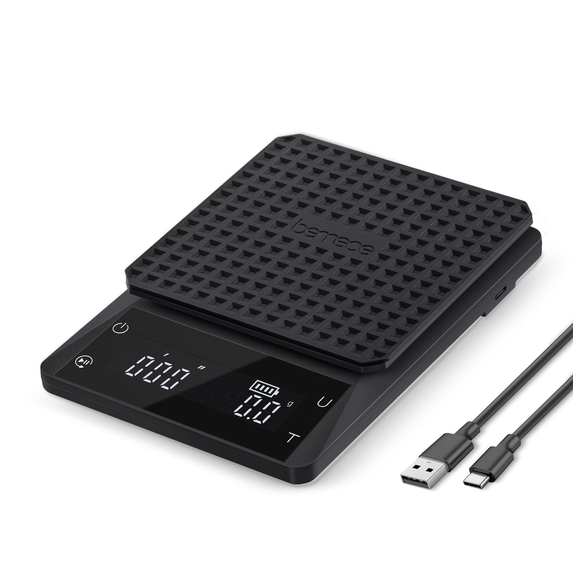 Bemece Wiederaufladbare Digital Kaffeewaage, Kaffeewaage mit Timer, 0,1 g Genauigkeit, Wasserdichte Espresso Waage mit G