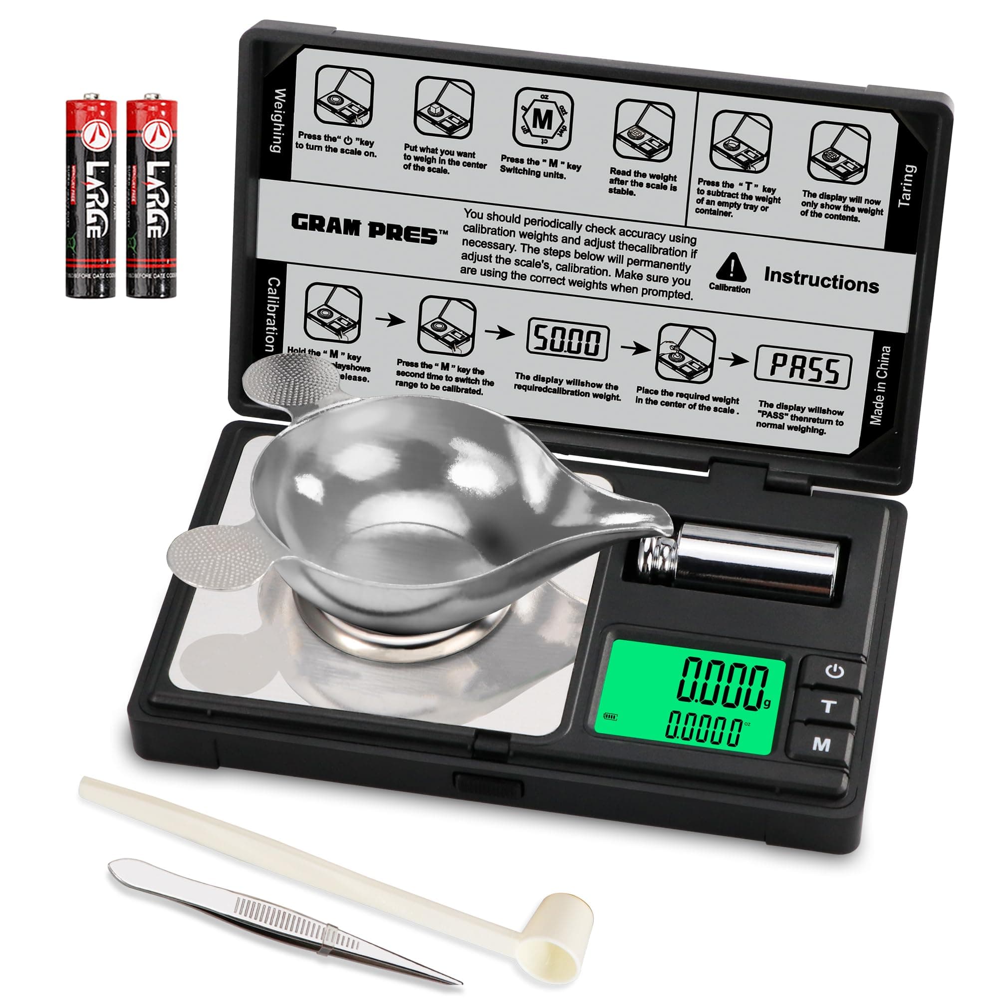 GRAM PRES - Hochpräzise Milligramm-Waage 50g/0.001g, digitale Miniwäage für Pulver, Schmuck und Medizin, mit Cal-Gewicht